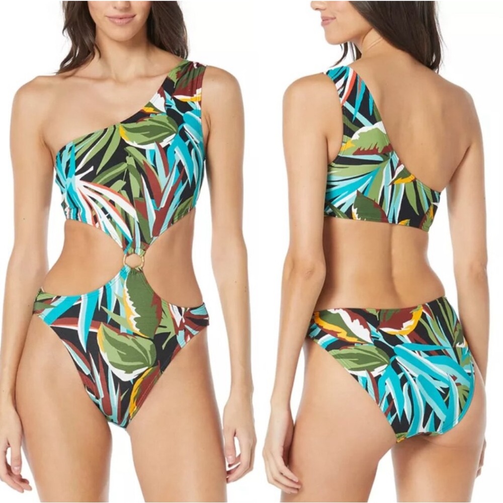 Vince Camuto Swimsuit One-Shoulder Ring-Trim One-Piece Size 6 small